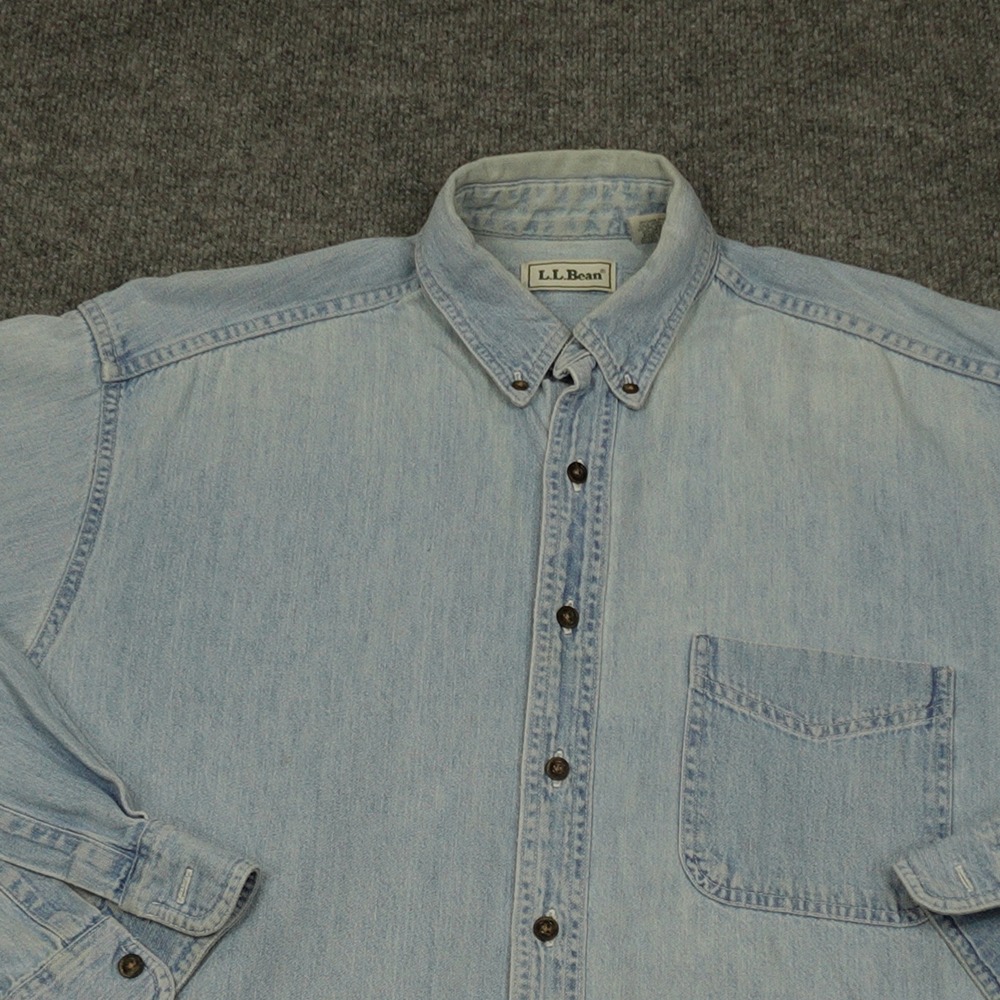 Vintage L.L. Bean Shirt Mens Large Tall Blue Denim Button Down Long Sleeve W861